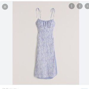 Abercrombie & Fitch Faux Silk Tie-Strap Midi Dress